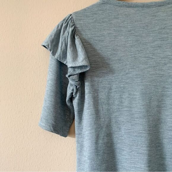 Rebecca Taylor Melange Wool Blend Ruffle Top in Glacier - Picture 7 of 8